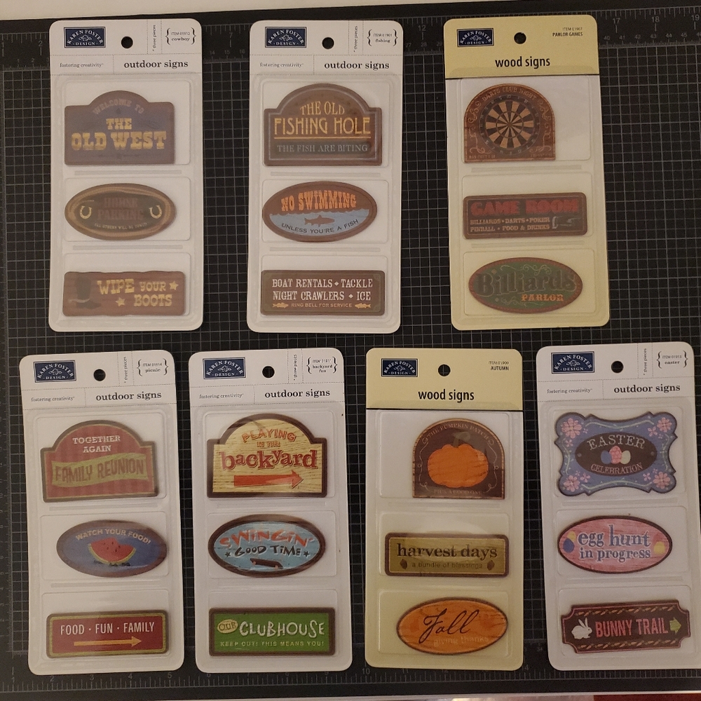 Karen Foster Design-Set/7 Wood Signs BNIP